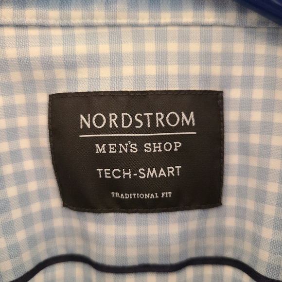 Nordstrom men's dress shirt, size 15.5, blue and white gingham - Picture 2 of 4
